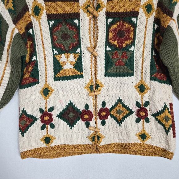 VTG Tony Lambert Design Group Cardigan Sweater Sz S Ivory Multicolor *READ* - Picture 4 of 15